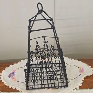 Vintage Black Wire Cloche Garden Plant Collectible Folk Art Primitive Topiary